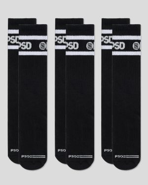 3 PACK - LOGO STRIPE CREW - BLACK